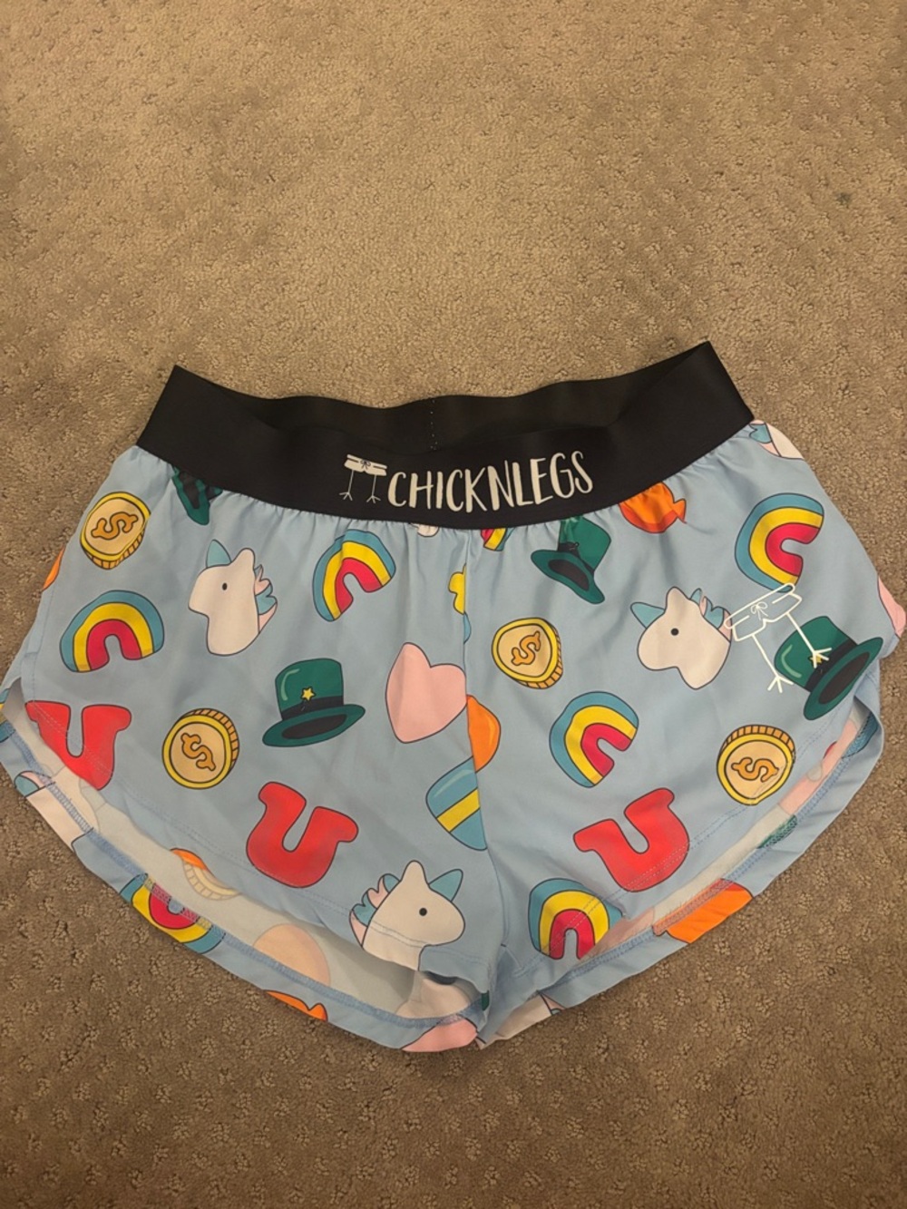 Chicknlegs Women's Light Blue Athletic Shorts with Fun Print